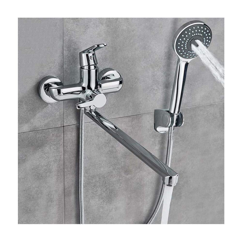 JYBNBBE Chrome Bathtub Faucet with Hand Shower Head Wall Mounted Single Handle Long Nose Tub Mixer Tap Widespread,B (A A)