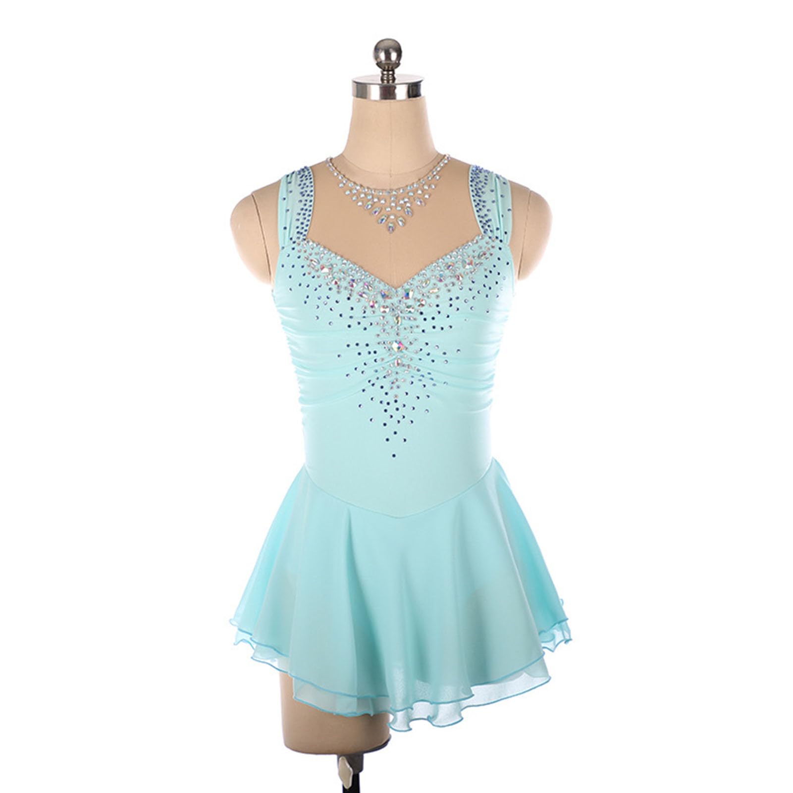Vestito da Pattinaggio Artistico, Scollo A V Aperto sulla Schiena E Senza Maniche Skating Danza Ginnastica Leotard, Tutu Maniche