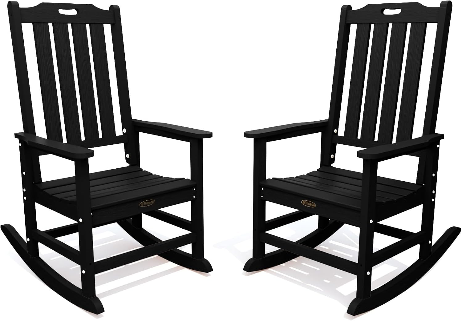THOEOE Oversized Rocking Chair Set of 2, Outdoor Rocking Chair for Adults, All Weather Resistant Porch Rocker for Lawn Garden, Black