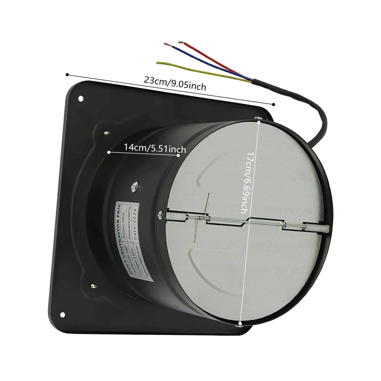 Extractor de aire negro 7 pulgadas, 50 W, industrial, pared y ventana, for cocina baño,Ahorro de energía