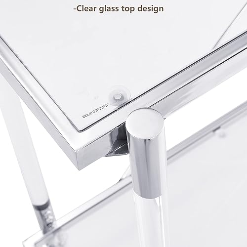 Miniatura 5 de Mesas de consola de vidrio para entrada, mesa auxiliar de sofá plateado cromado acrílico, patas de metal, mesa de entrada larga y estrecha para