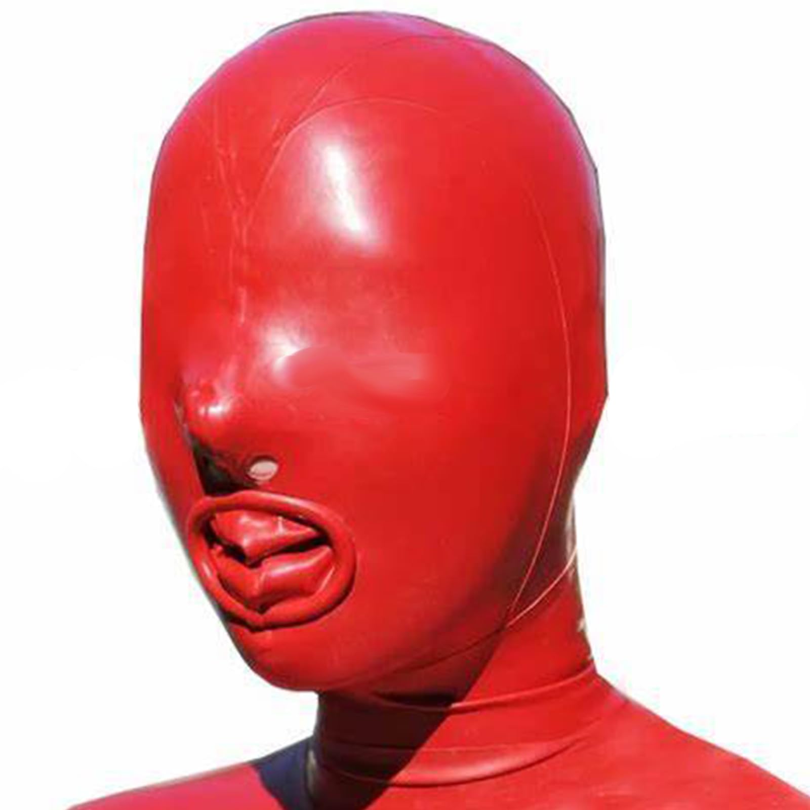 DSPENGS Latex Hood BDSM Rubber Face Head Cover All Inclusive Nostril Breathing Back Zipper for Unisex Party Handmade(Size:M)