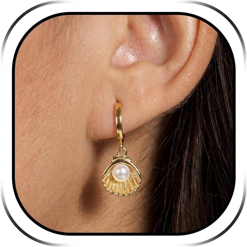Seashell Dangle Earrings for Women, Gold Shell Beach Earrings, Lightweight Ocean Theme Accessories for Summer Vacation, Costume Outfits, Holiday Gifts