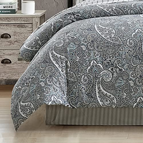 Stone Cottage - Queen Comforter Set, Reversible Cotton Bedding With Matching Shams And Bedskirt, All Season Home Decor (Lancaster Blue, Queen) #TOP5