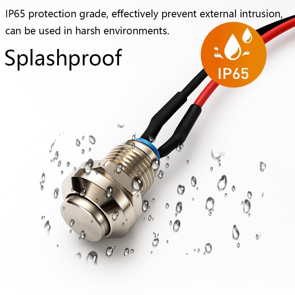 Gebildet 4 sztuki Metalowy Chwilowy Przełącznik Przyciskowy Wodoodporny Srebrny Punkt, 8mm Mini Mikro Okrągły 0-250V Samoczynny Reset do Dzwonek Power Start, Złota Stopka