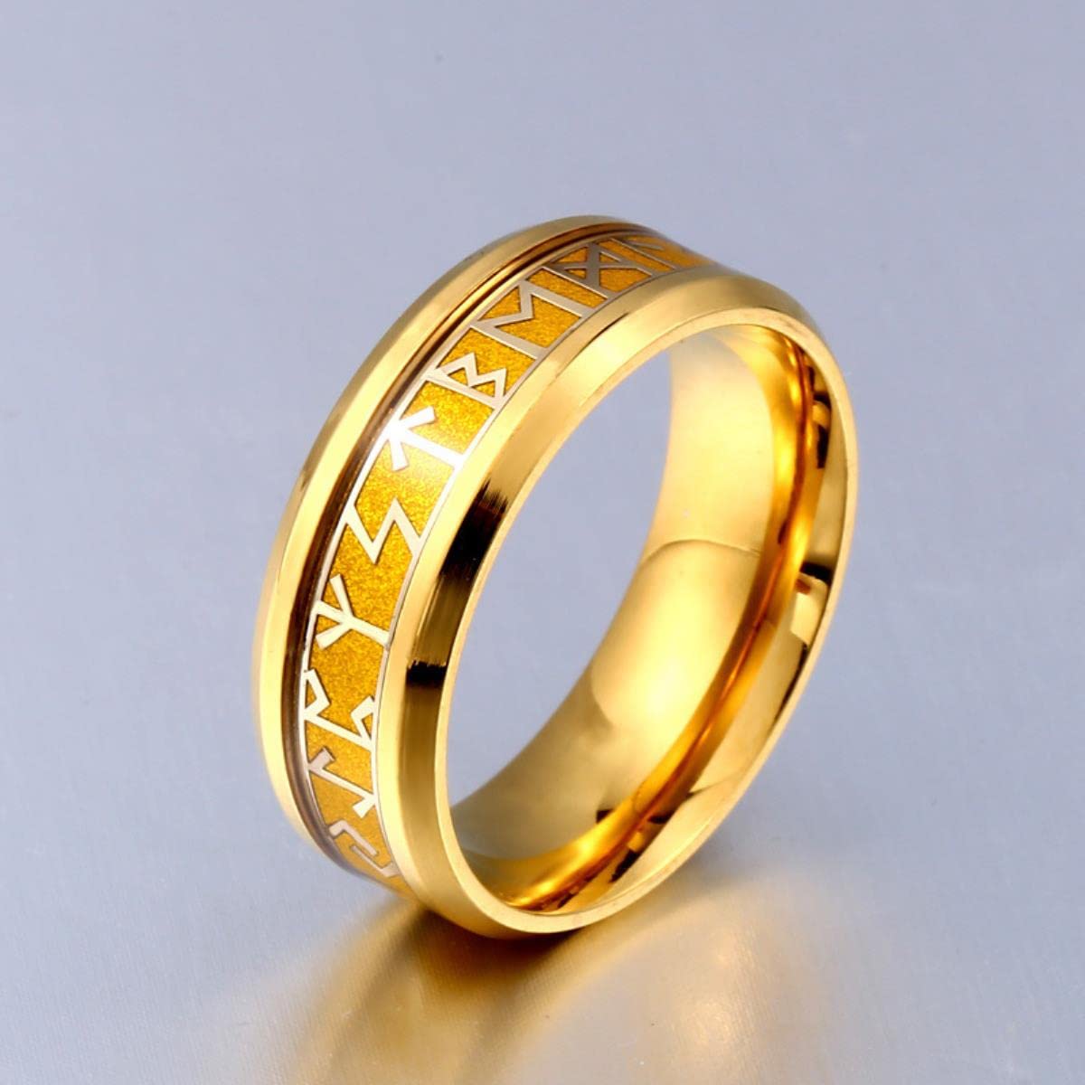Nordic Viking Rune Stal nierdzewna Męskie kobiety Pierścionki Niebieskie złoto Czarny urok Modny Prosty dla pary Dziewczyna Chłopak Amulet Biżuteria