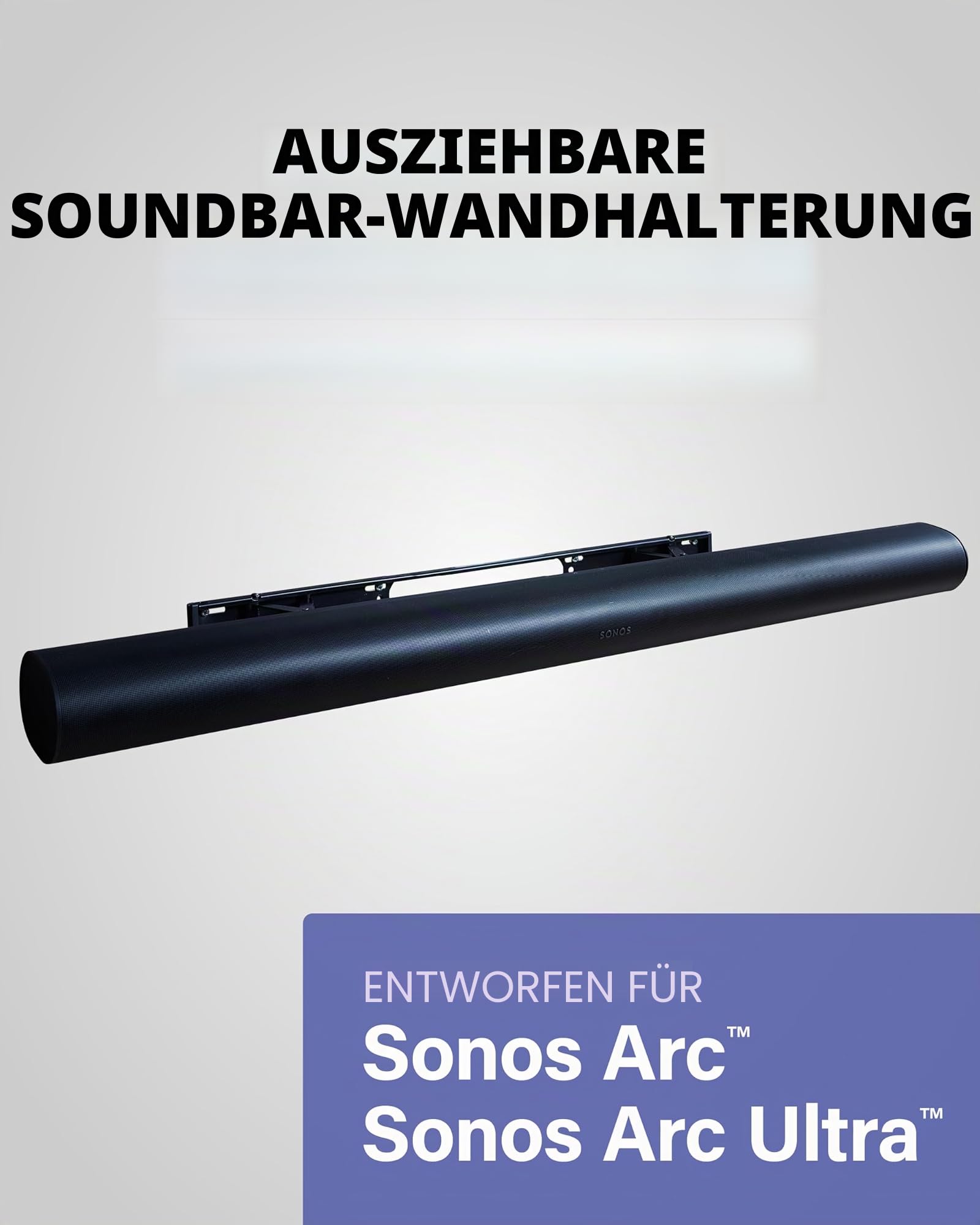 SANUS Ausziehbare Soundbar-Wandhalterung, entworfen Compatible für Sonos Arc Soundbar – Niedriges Profil & Audio Enhancing Design für Dolby Atmos -OSSAWM1-B2