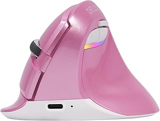 DeLUX Ergonomic Wireless Mouse, Mini Vertical Bluetooth Mouse, Silent Click, 6 Buttons, 4000 DPI, RGB Light, Rechargeable, for Carpal Tunnel, Wrist and Hand Strain, for Laptop/PC/Mac (Pink)