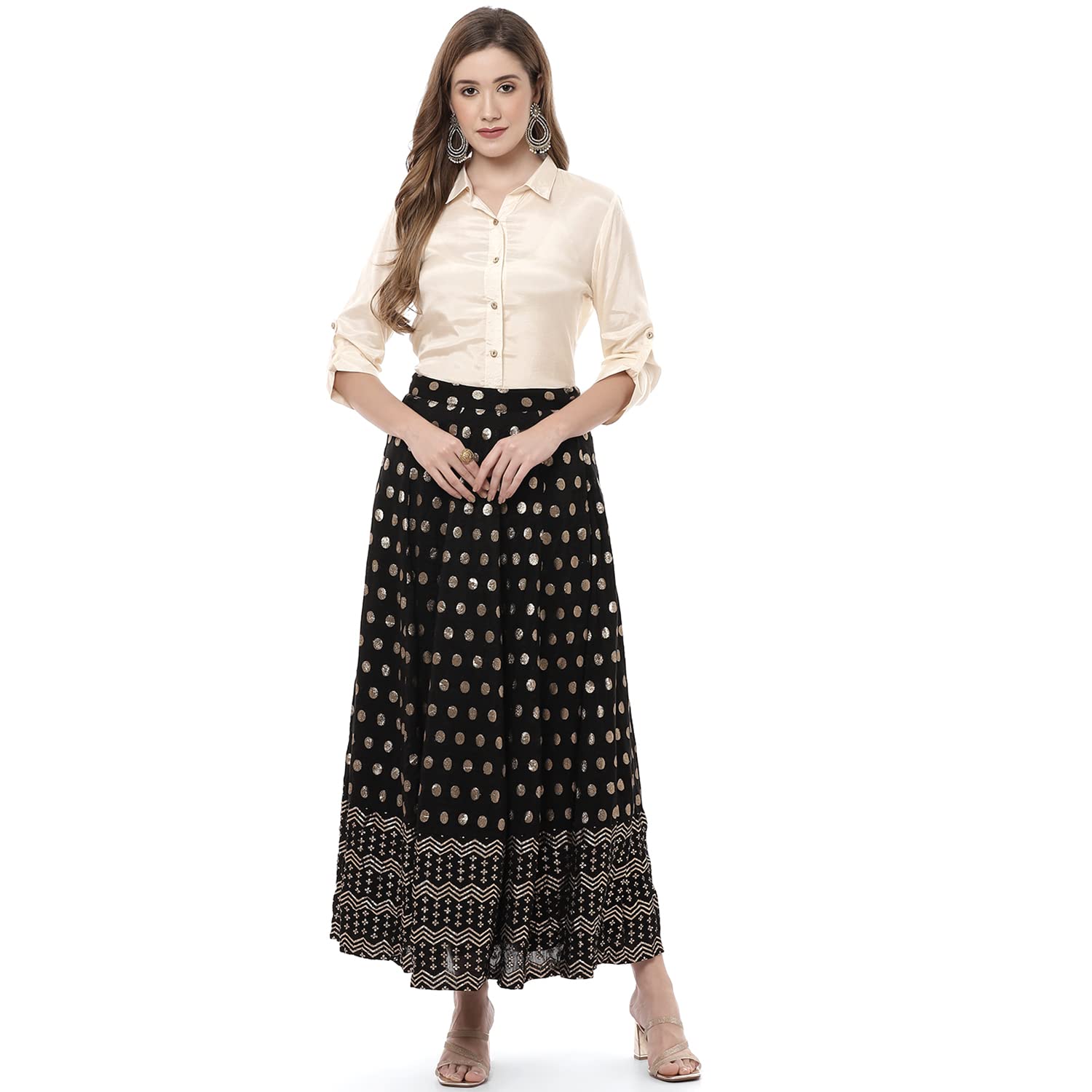 Rangriti Black Art Silk Skirt Set For Women in black