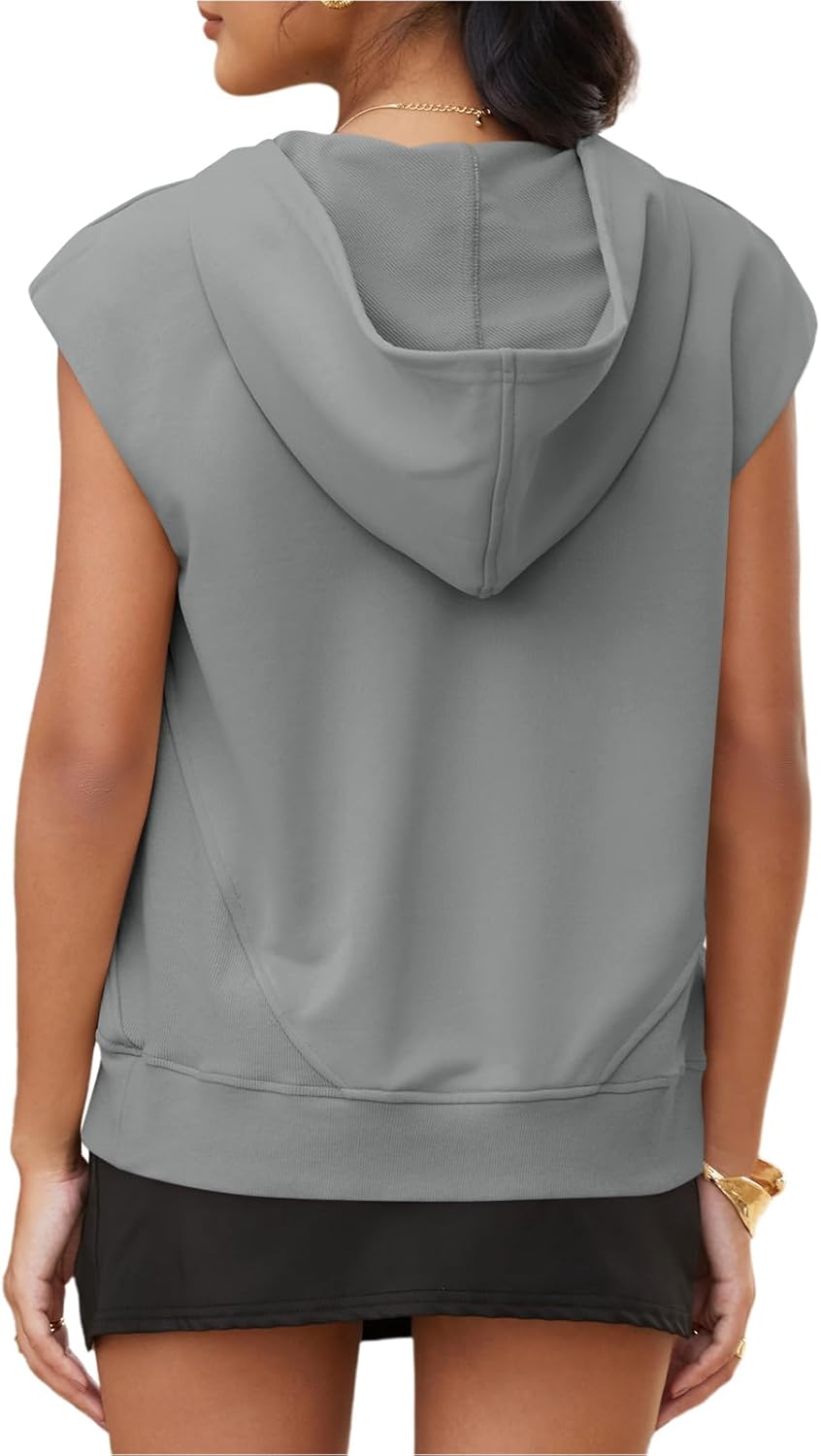 Yousify Womens Sleeveless Hoodies Sweatshirt Casual Workout Tank Tops Spring Summer Hooded Activewear Shirts with Pocket - Image 4