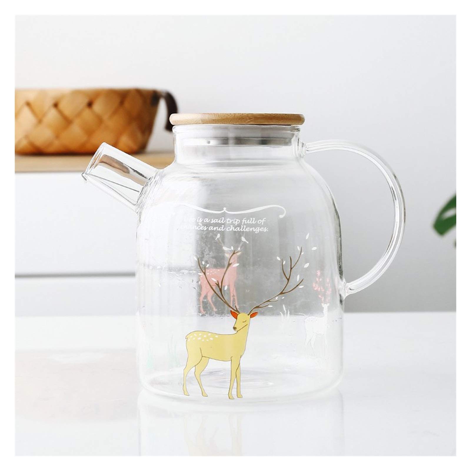 Jarra de Agua Alta Jarra de Vidrio de borosilicato con Tapa y Mango de Jarra de Vidrio Resistente al Calor para Jugo de té Caliente Agua Hecha en casa Bebida casera Teteras de té Helado