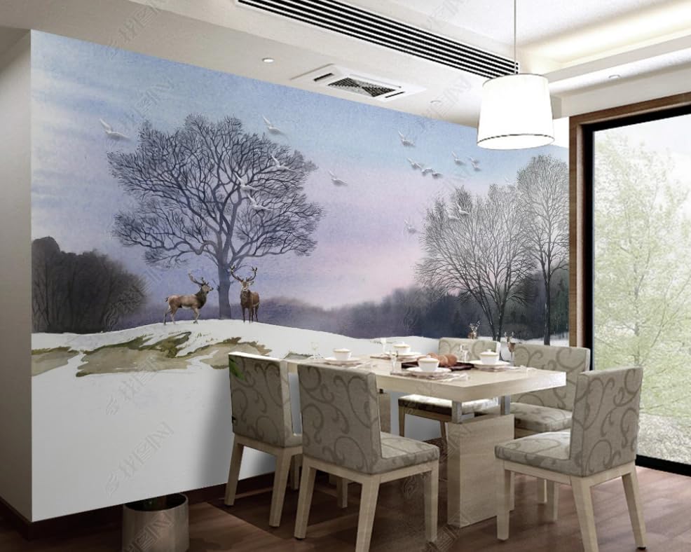 Papier peint intissé forêt de cerfs résistant pour masquer les défauts du mur - 2