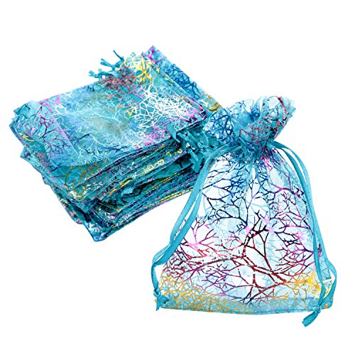 EBYTOP Coralline Pattern Organza Drawstring Pouches Gift Bags for Party Wedding Bags Pouches,100PCS