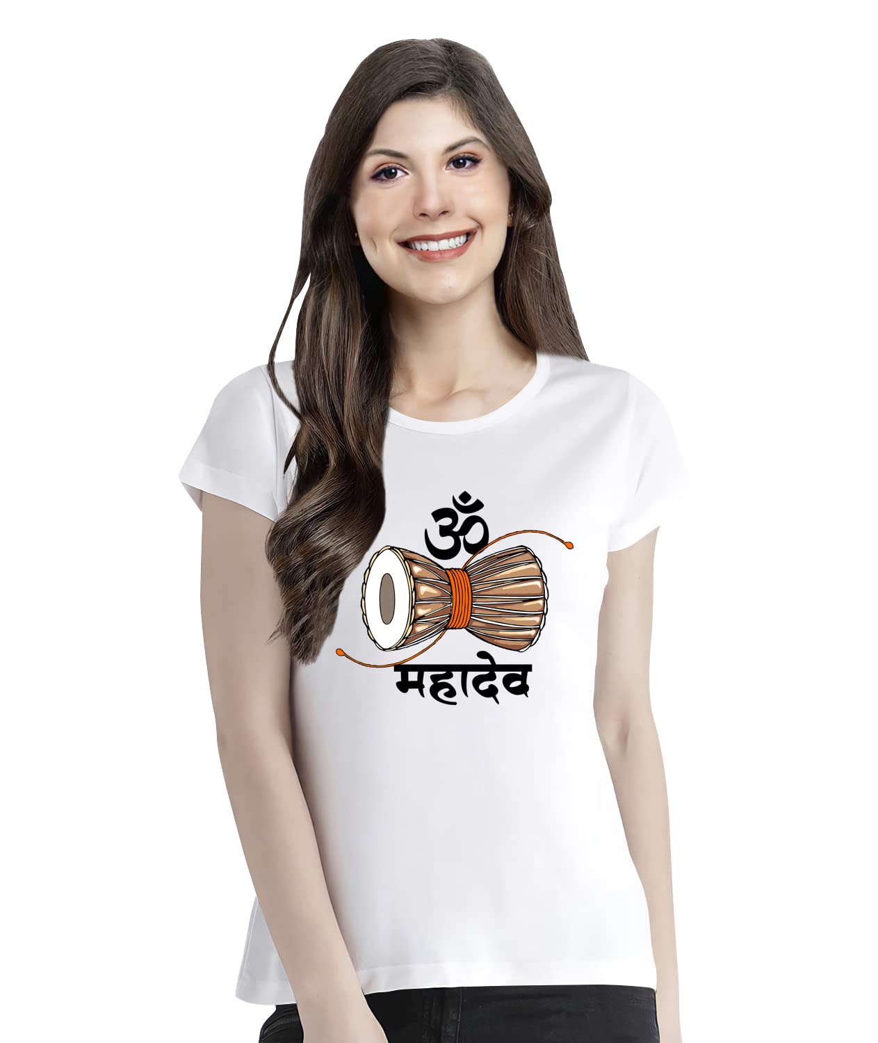 Women's Regular Fit Tshirt Mahadev Text with Damaru Cotton Graphic Printed Round Neck Half Sleeves Shiva, Shiv, Lord Mahadev, Mahakal Pootlu Tees and Tshirts-picture-37