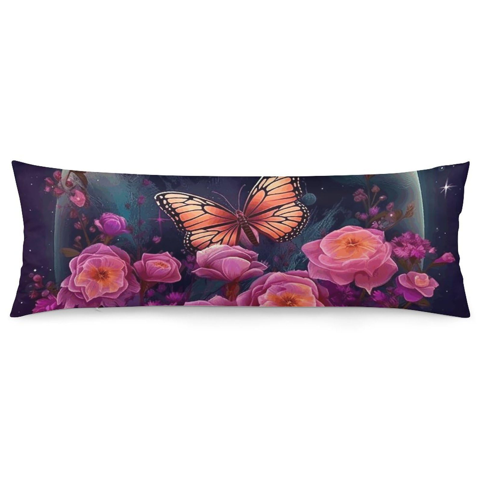 2 Pack Pillow Cases for Hair and Skin, Soft Breathable Pillow Case Covers with Hidden Zipper, Moon Flowers and Butterflies Pillowcase 20"x54" Pillow Covers for Sleeping Gift