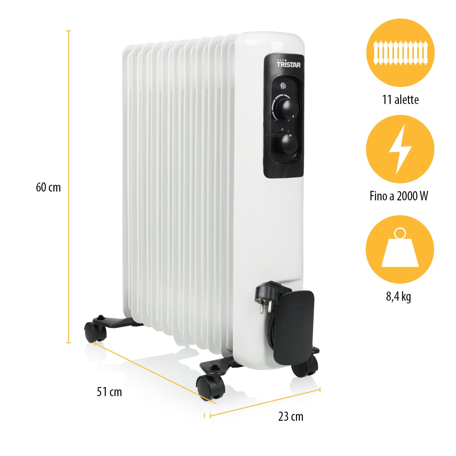 Riscaldatore a olio Tristar KA-5181-3 impostazioni di calore - Regolabile - 2000 W max - 11 alette di riscaldamento