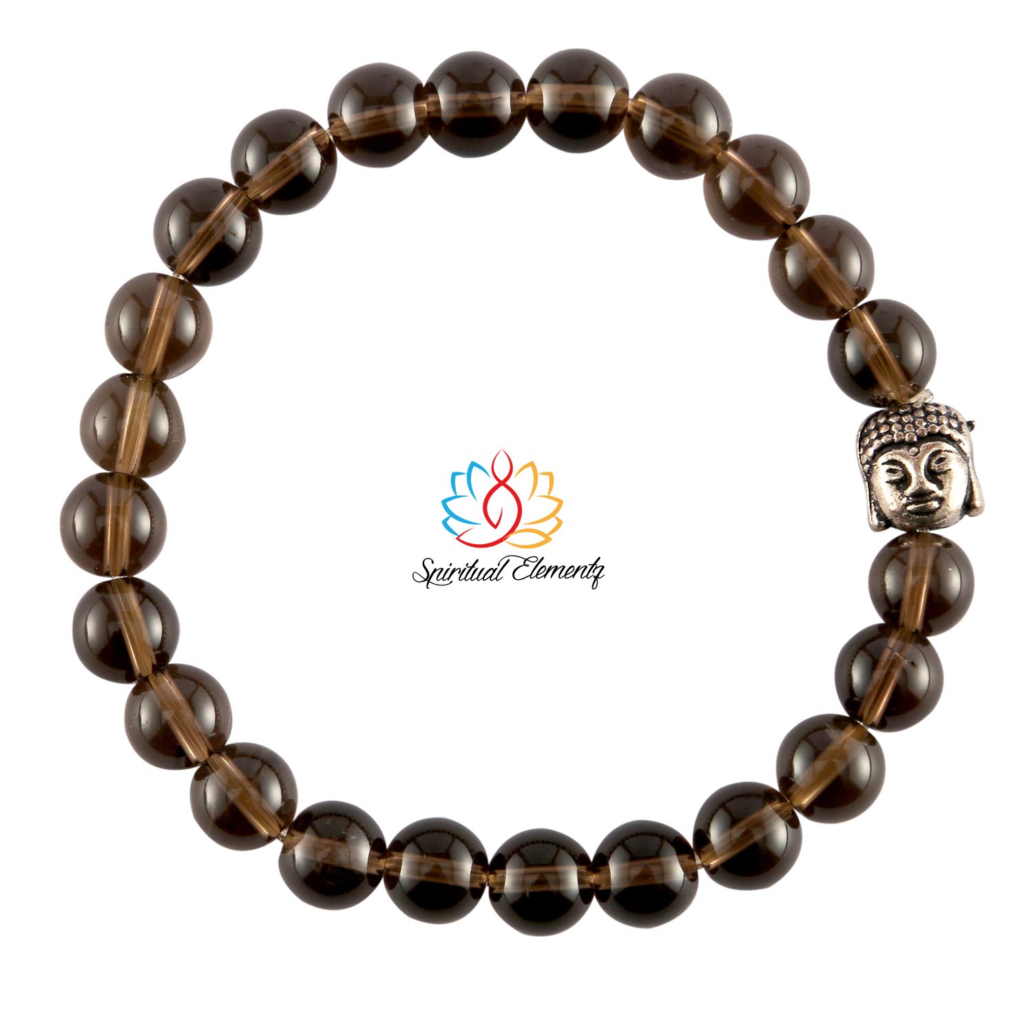 Spiritual Elementz Reiki Charged Smoky Quartz (7-8 mm) Chakra Stretch Bracelet (21-24 Beads) Unisex for Healing (Stone of of Creating Harmony and Balance in The Home)