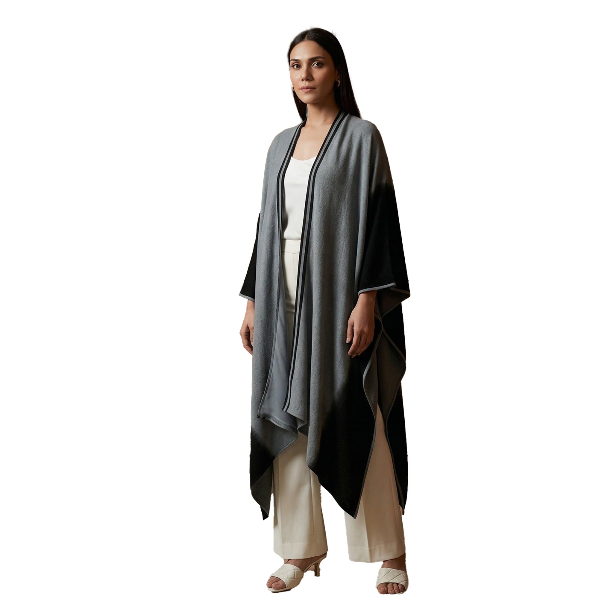 Grey and Black Ombre Cashmere Cape - Cover-Up for Women by Ramola Bachchan-image-0