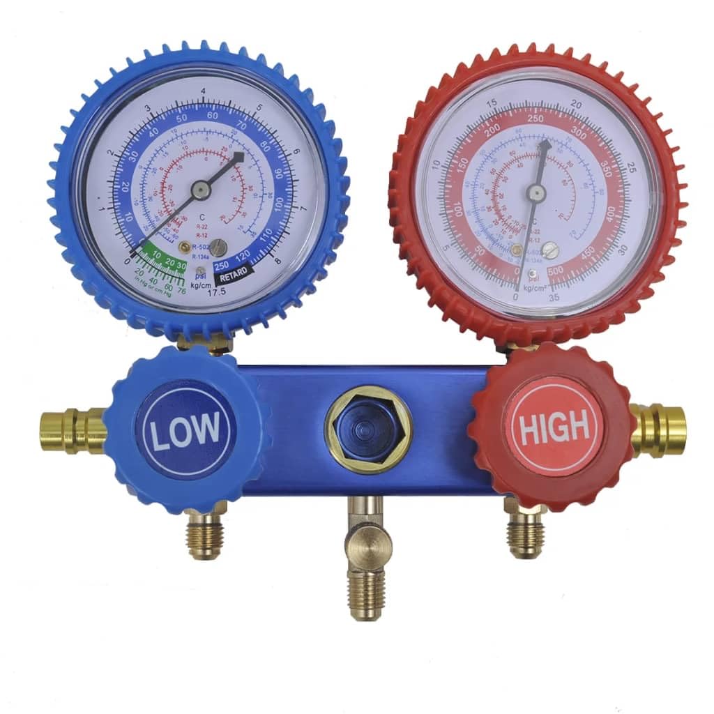 Einstufige Vakuumpumpe mit 2-Wege-Verteiler Manometer Set Aluminiumgehäuse 71 L/min Leistung 220 V 50 Hz 250 W für Klimaanlage Zubehör Kühlung Montage Schutz Schlafzimmereinsatz