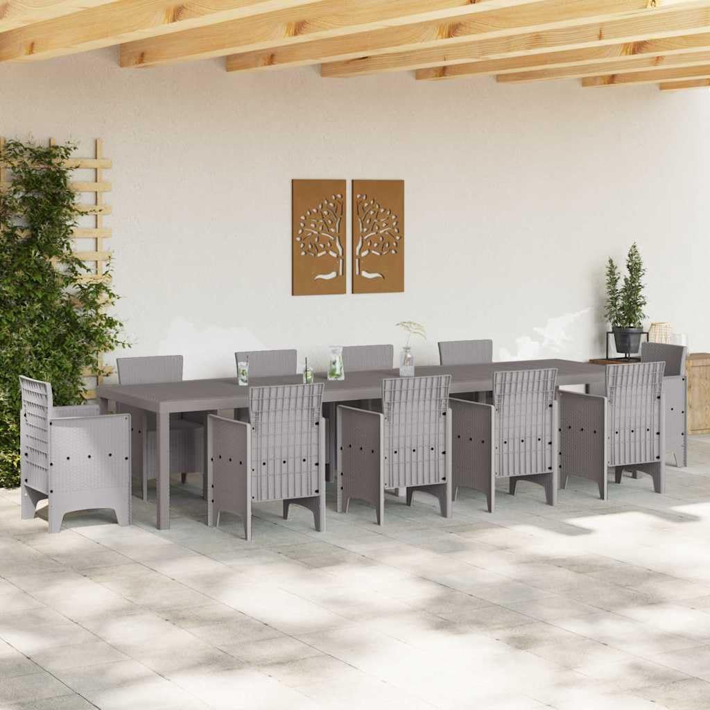 Stół ogrodowy, jasnoszary, polirattanowy, 350 x 100 x 74 cm, stabilny, wytrzymały, odporny na warunki atmosferyczne, na balkon, taras, werandę, idealny do grillowania, jedzenia, pikniku