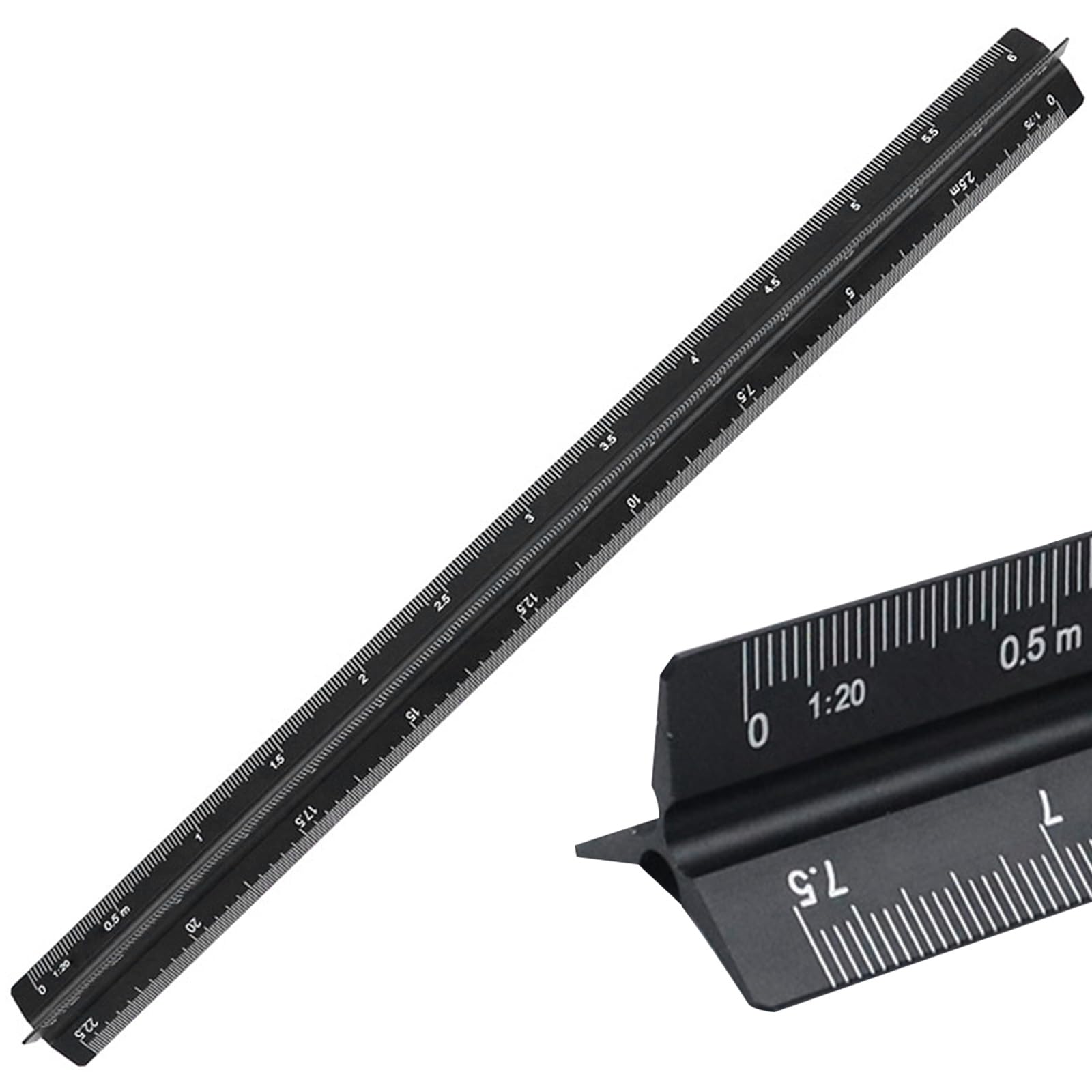 ChainYao 30cm Triangular Scale Ruler, Precision Metric Aluminium Architect Ruler, Laser Etched 6 Scales 1:20 1:25 1:50 1:75 1:100 1:125 for Engineering Drafting Technical Drawing