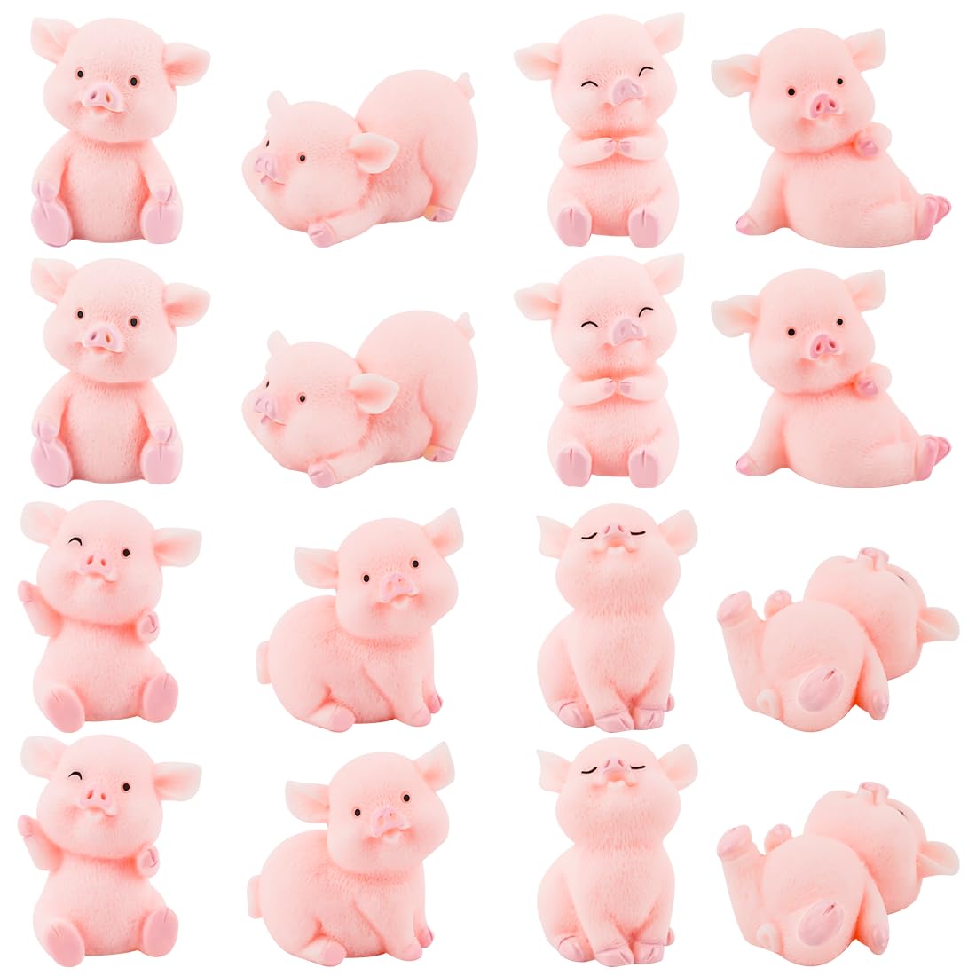 Cadimus 16 sztuk różowych figur świń szczęścia, małe świnki szczęścia, miniaturowa dekoracja świń, przynoszące szczęście świnki z żywicy na Sylwestra dla robótek ręcznych DIY, ozdoby ciast, dekoracja