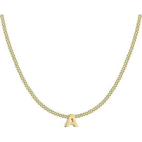 ASHINE 16+2 inch Gold Cuban Chain for Women, Dainty & Charm with Gold Letter A-Z Pendant Adjustable Choker Necklace for Women