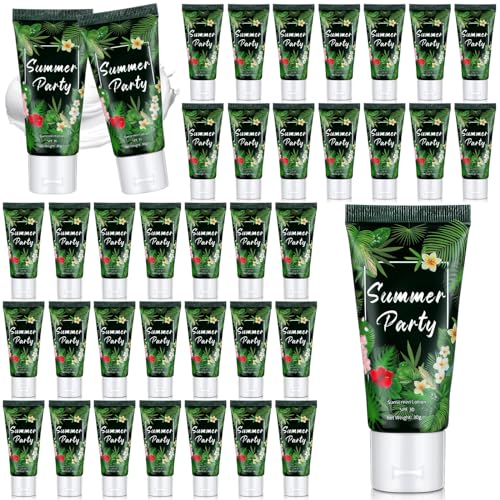 Image of 36 Pcs Travel Size Mini Sunscreen Bulk for Summer Vacation Spf 30 Water Resistant Sunscreen Lotion Sunblock for Thank You Gifts Hawaiian Wedding Pool Party Favor (Tropical Fiesta)
