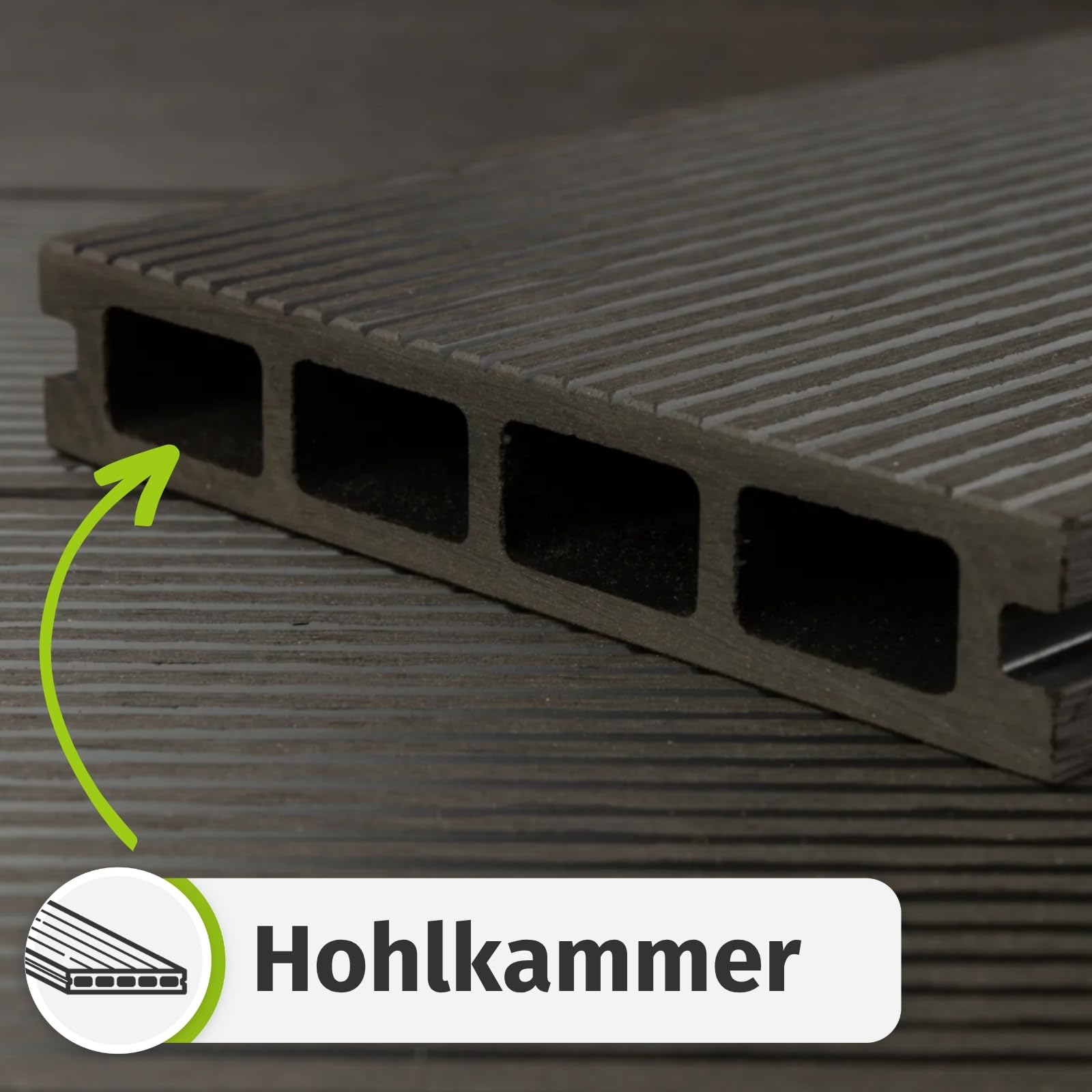 HORI Kuba WPC Terrassendielen Komplettset, Hohlkammer inkl. Unterkonstruktion & Clips, wetterfest, pflegeleicht & UV-beständig Fläche: 10 m² - 320 cm Dielenlänge - Anthrazit