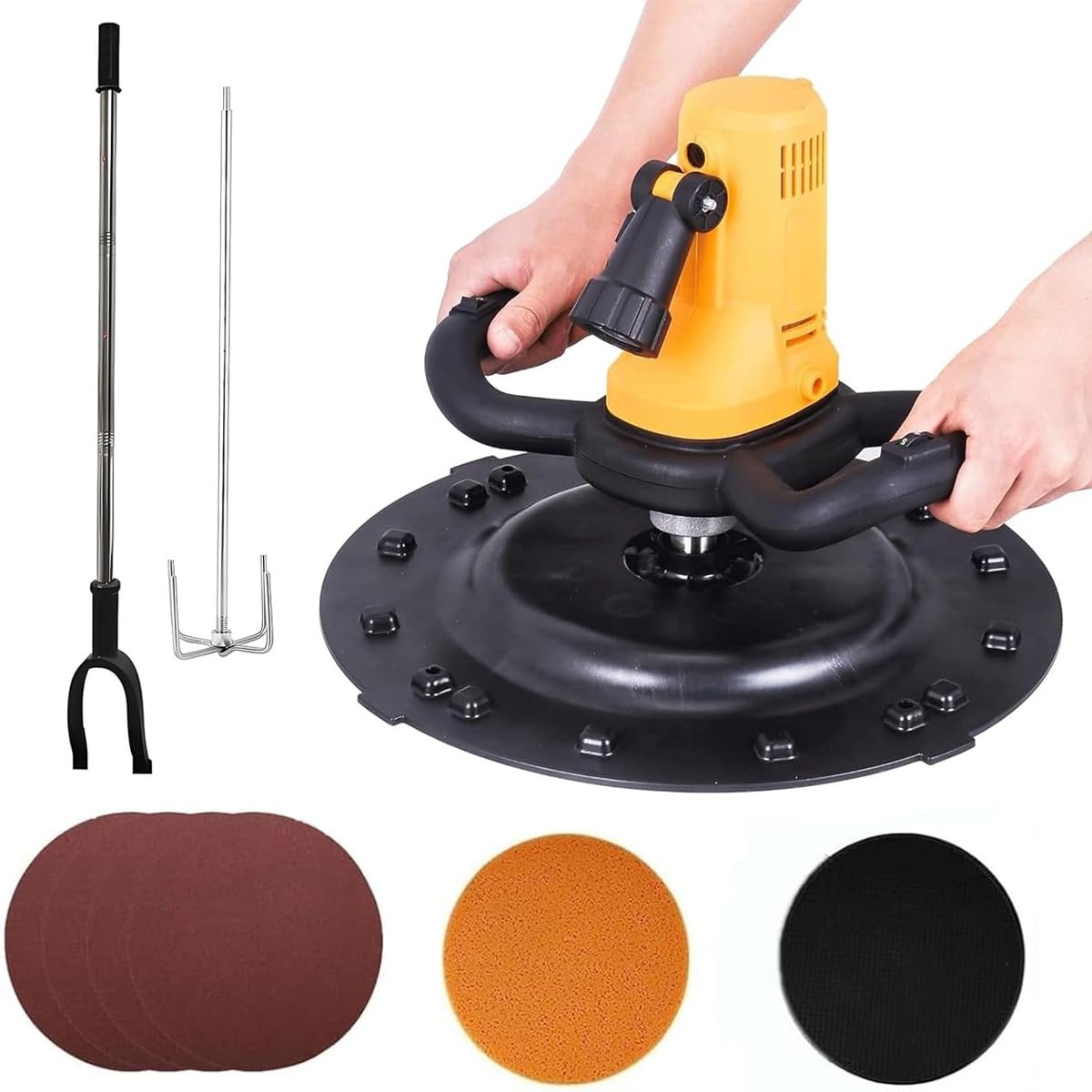 Dtweff Yellow 1680W Wall Smoothing Polisher, Electric Float Cement Mortar Polisher, Electric Concrete Trowel For Concrete/Cement/Mortar, Masons Putty Tool(Yellow)