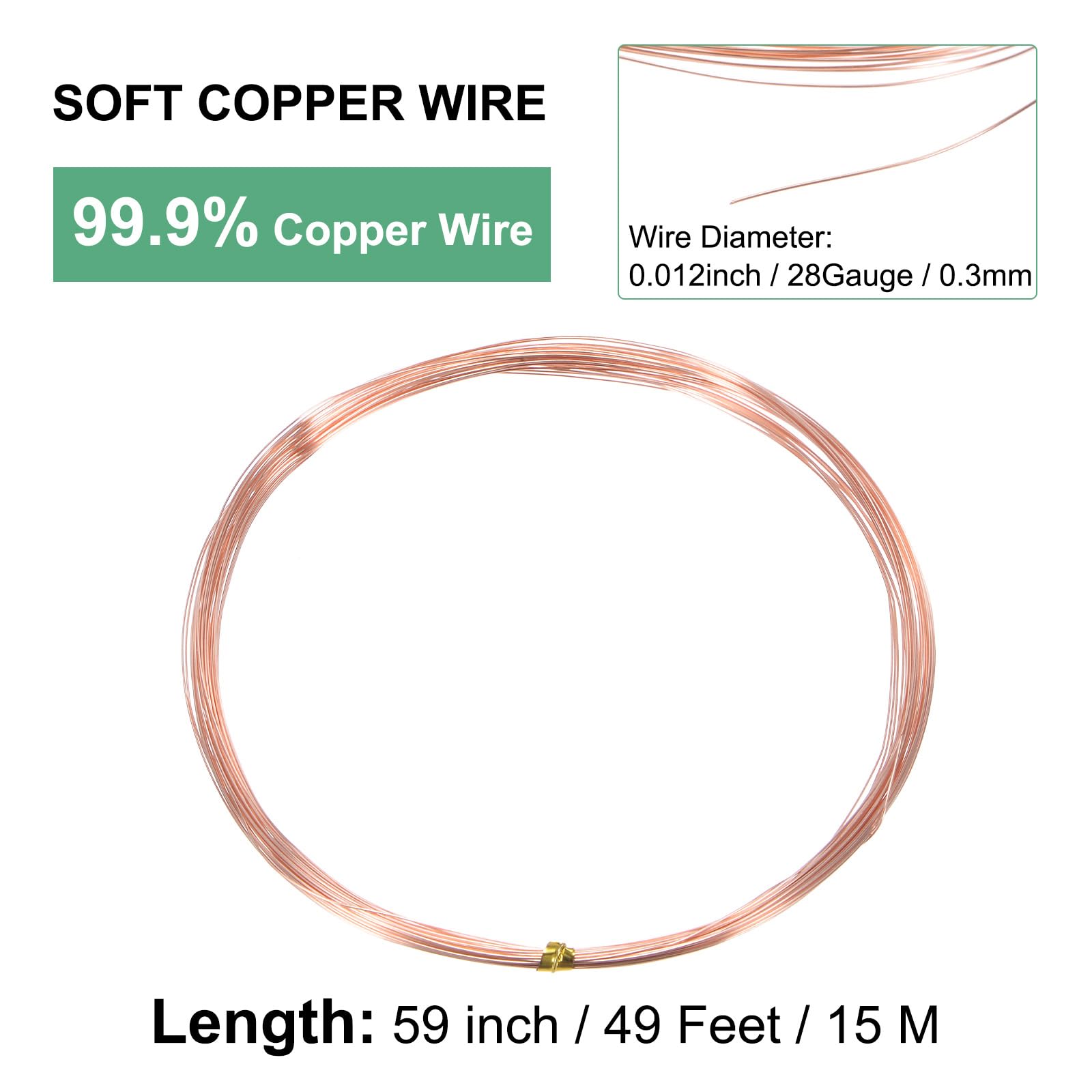 M METERXITY 99.9% Soft Copper Wire, 28 Gauge 49FT Pure Copper Wire for DIY Crafting/Jewelry Making/Gardening Plant/Beading - Image 3