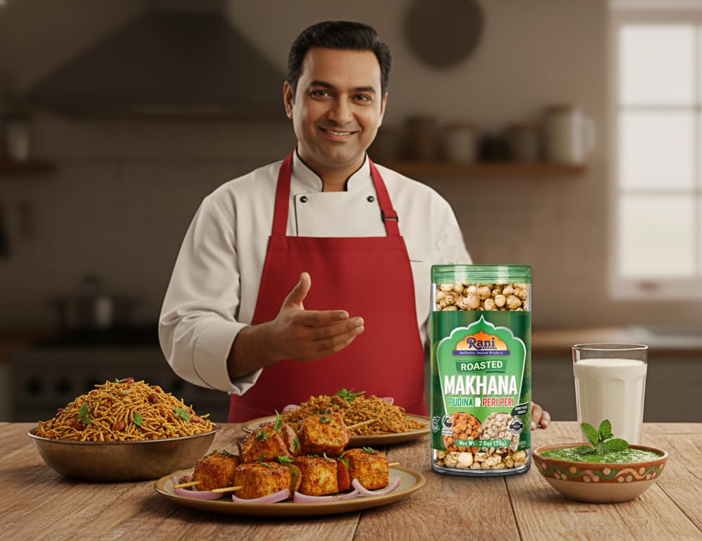 Image of Rani Roasted Makhana (Fox Nut /Popped Lotus Seed) 2in1 Pudina & Peri Peri 2.6oz (75g) Ready to eat, Hand Picked Foxnuts ~ High in Protein | Vegan | Gluten Friendly | NON-GMO | Kosher | Indian Origin