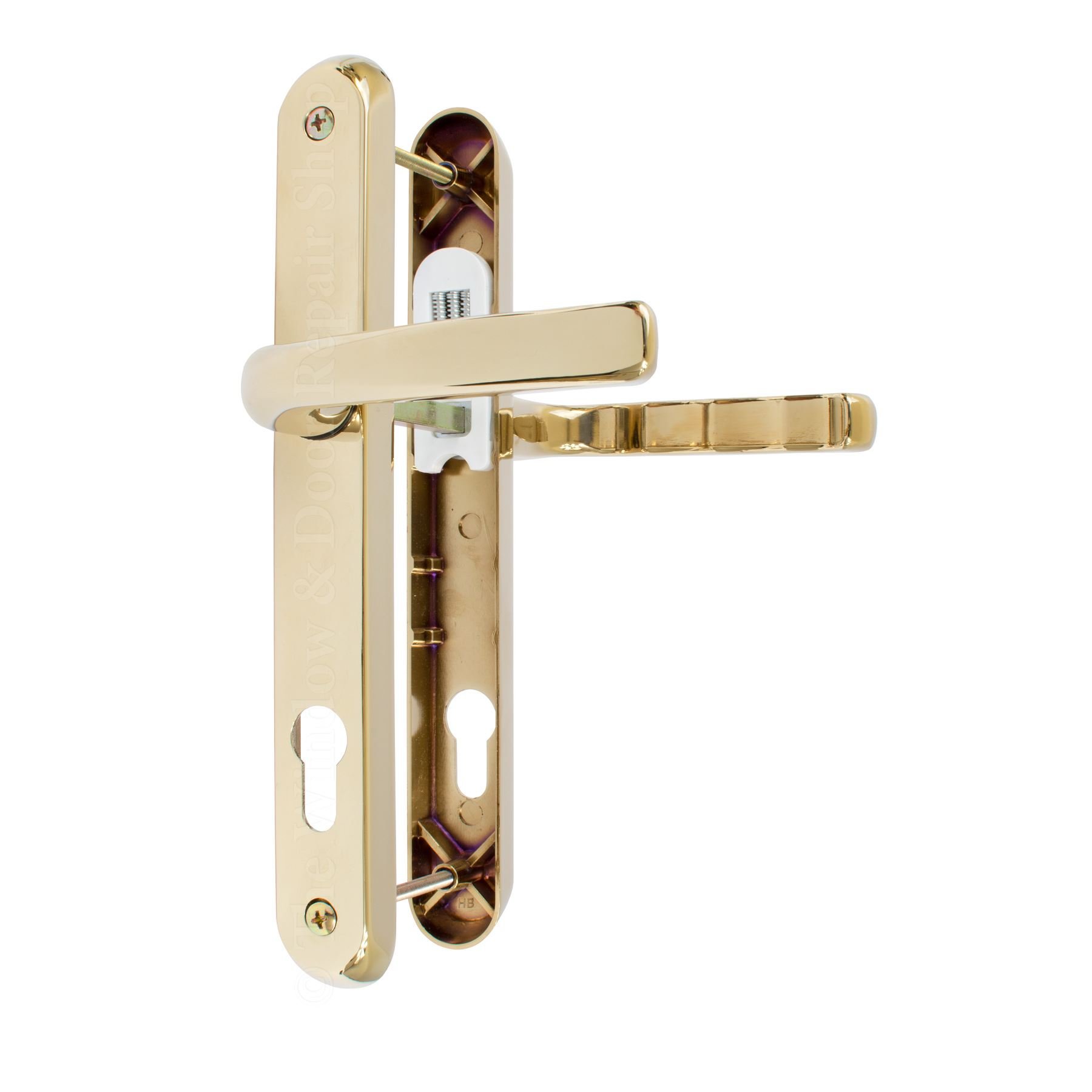 Avocet Polished Polished Gold 'Affinity' Door Handle Set 92PZ 92mm Sprung Lever / Lever Pair - Screw to Screw fixings 215mm UPVC PVC PVCu