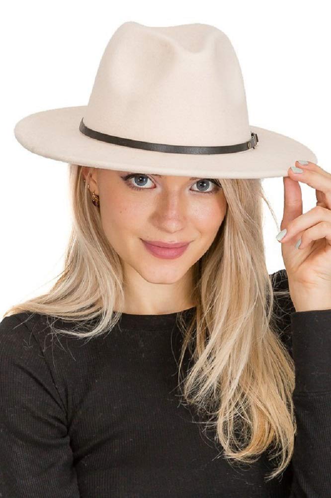 2Chique Boutique Women's Boho Chic Solid Red Lined Wide Brimmed Panama Style Felt Hat (Khaki)