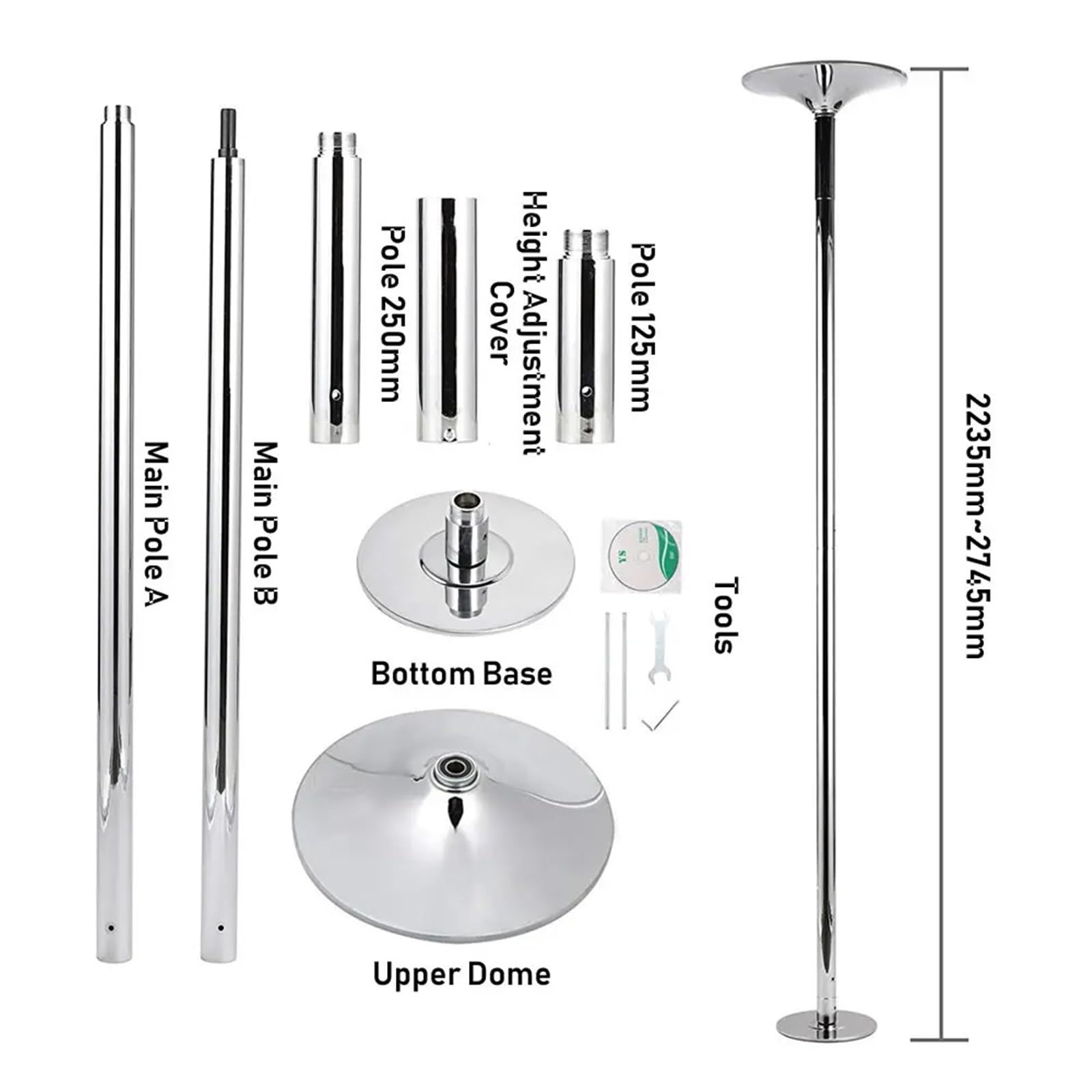 Poledance Stange Indoor Home Exercise Club Gym Fitness Bar Abnehmbare Stripper-Tanzstange, tragbare, höhenverstellbare Spinning-Tanz-Stange.