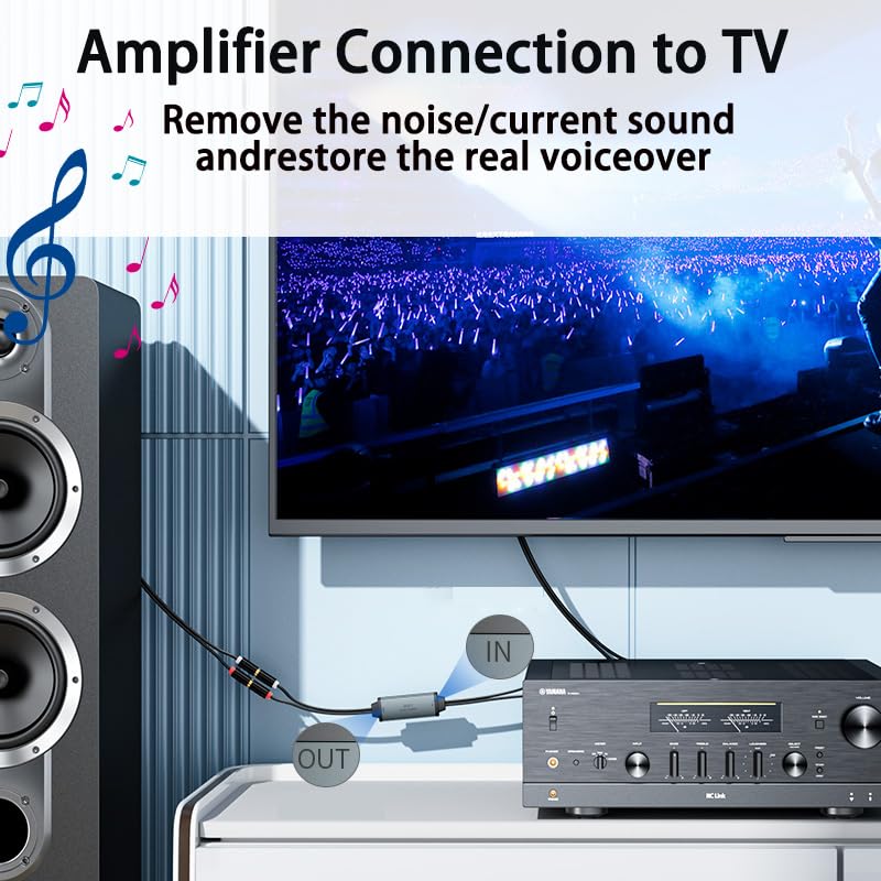eppfun AV100C - Isolatore Acustico ad Anello di Messa a Terra per Sistema Audio Auto/Stereo Domestico, Isolamento del Circuito di Messa a Terra, Filtro Acustico con 2 Cavi Audio RCA, Nero (1 PC)