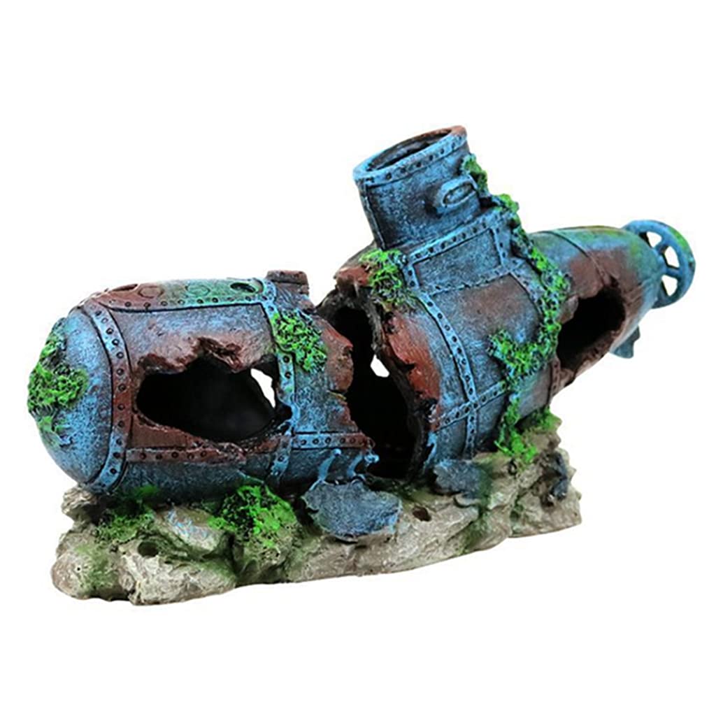 Alloneslife Sunken Ship Aquarium Ornament Shipwreck Fish For Decorat
