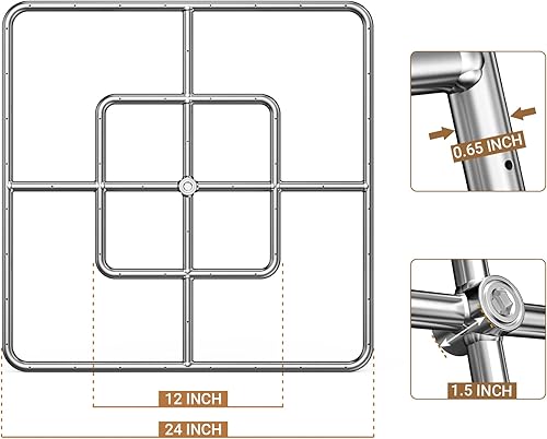 Miniatura 2 de onlyfire - Anillo cuadrado de 24 pulgadas para fogata de gas natural y propano y chimenea, quemador de acero inoxidable 304 para interiores y