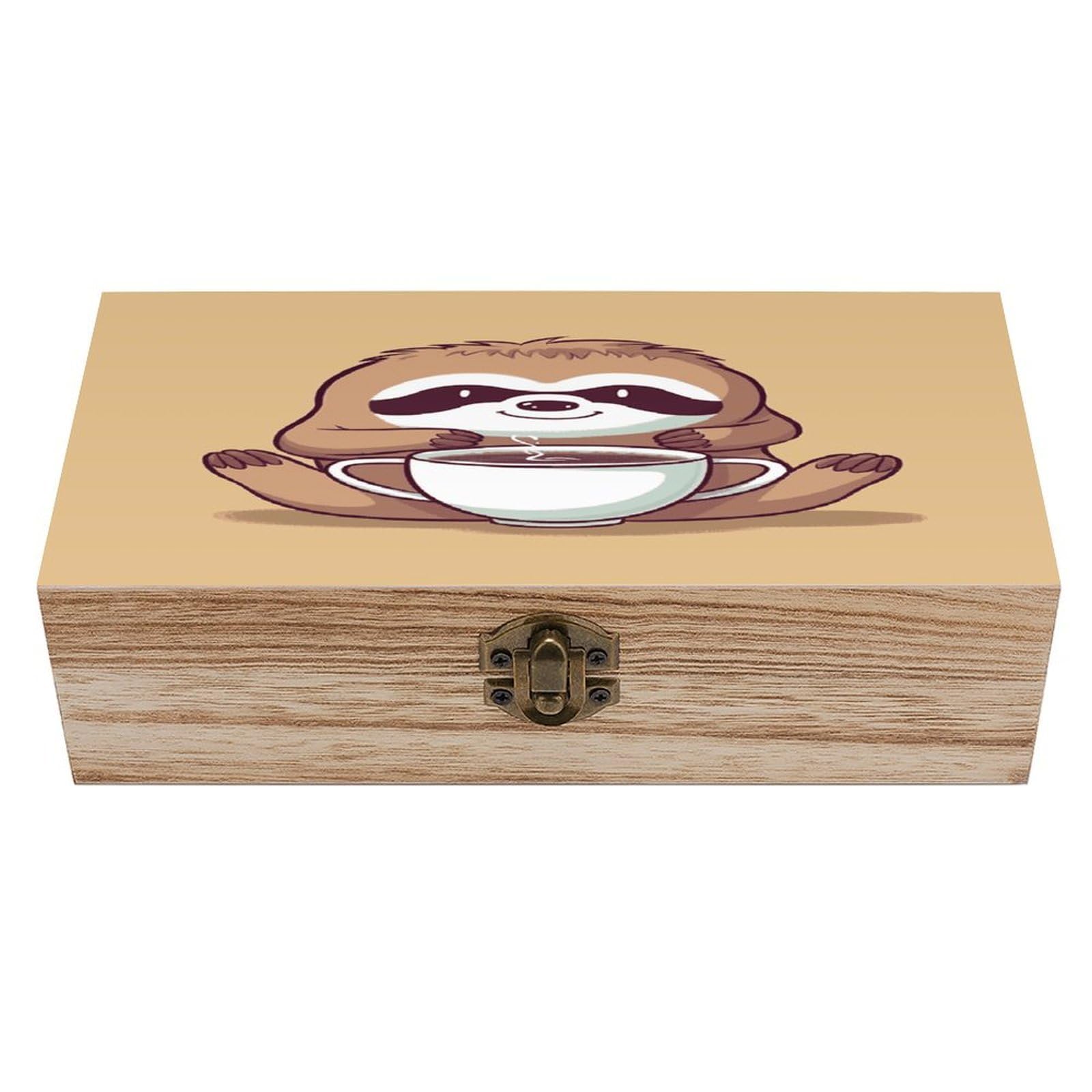 VstaDank Yoga Sloth Coffee Wooden Storage Box Wooden Keepsake Box with A Hinged Lid Fashion Memory Treasure Boxes Decorative Jewelry Case for Crafts Photo Home Decor Wood Gift Box