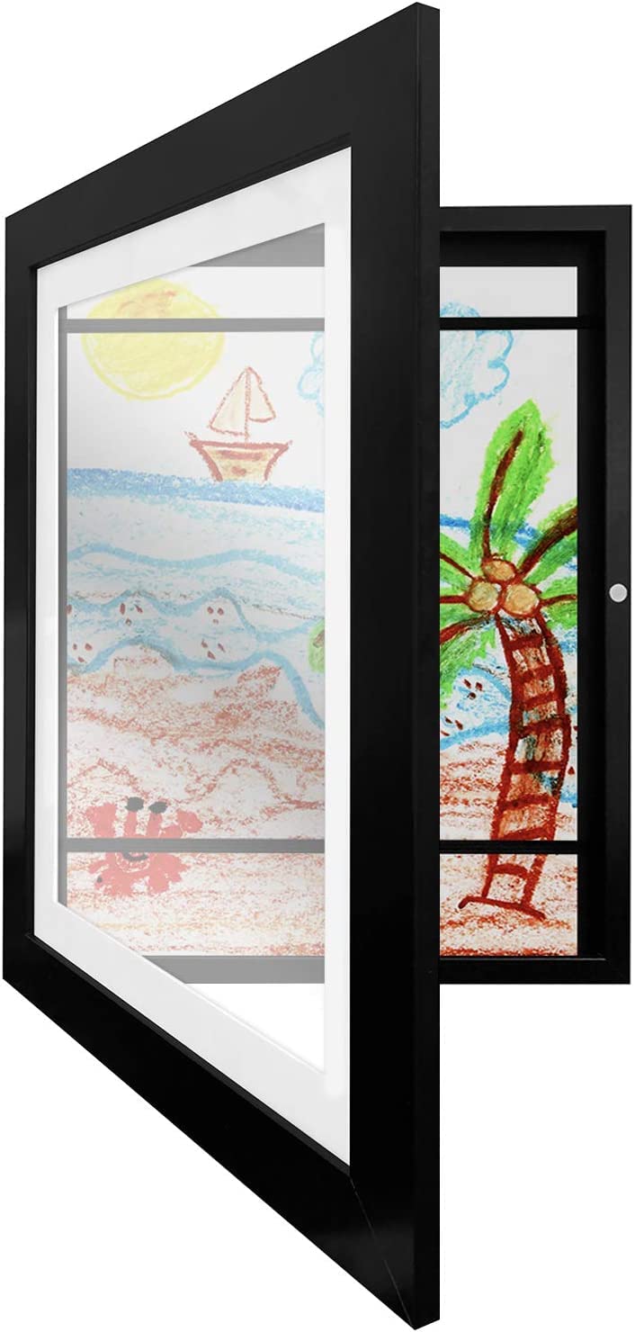 Ubitree Kids Artwork Picture Frame in Black, 8.3x11.8,Front Opening and Changeable Picture Wooden Frame for Art Projects, photo frame, Storage Frames, Kids Drawings, A4 Art-Work