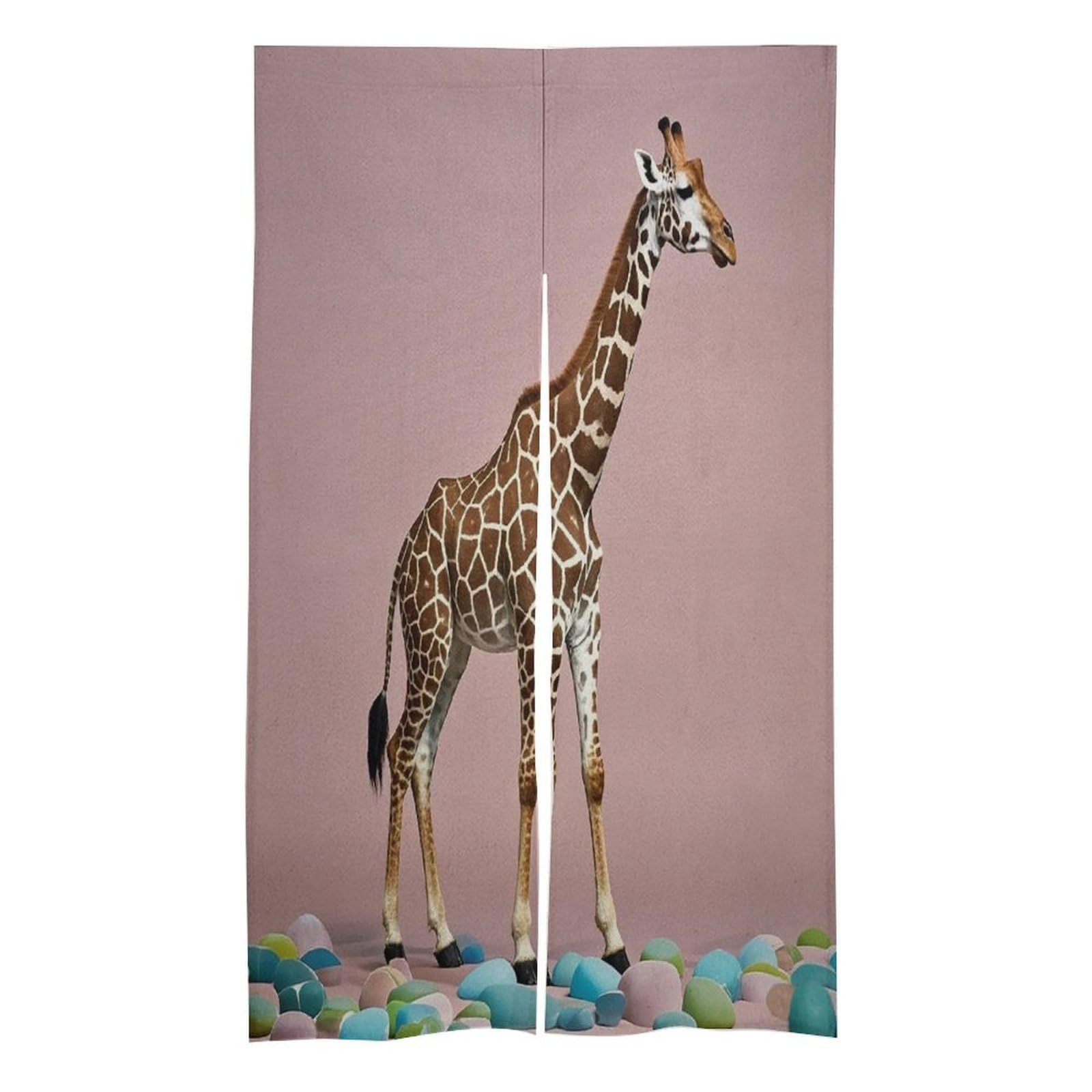 FekiLoot Cherry Giraffe Door Curtain Splice Japanese Style Theme Blackout Doors Cover Hemp Door Tapestry Temperature Protection Barrier Doors Screen for Various Rooms 17W X 57L Inch