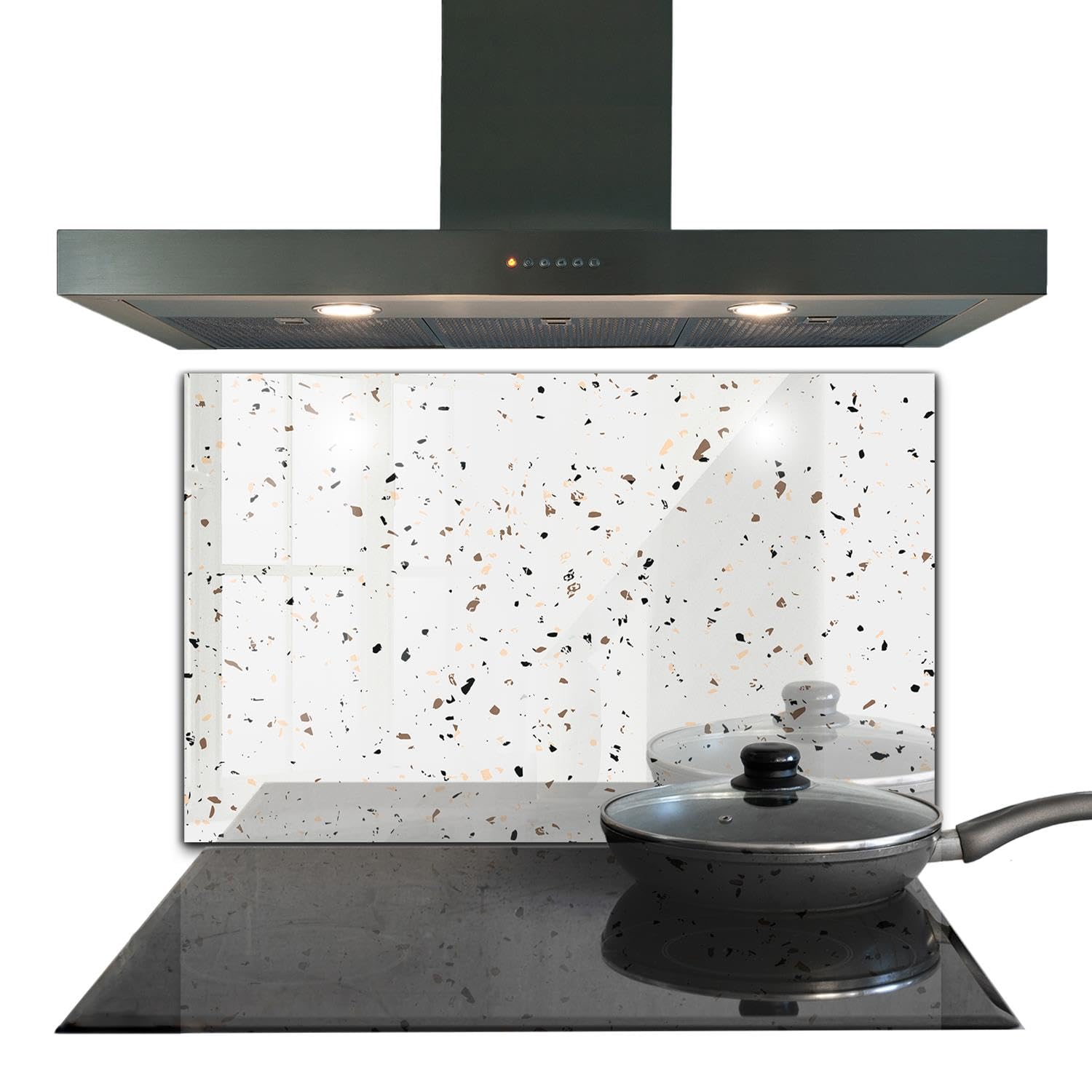Panneau de cuisine en verre trempé 100x70 cm avec motif terrazzo délicat durable
