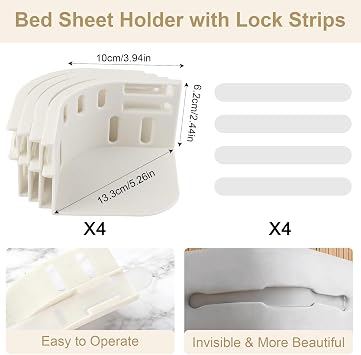 4Pcs Bed Sheet Holders Clips for Bedding Corners with Lock Strips