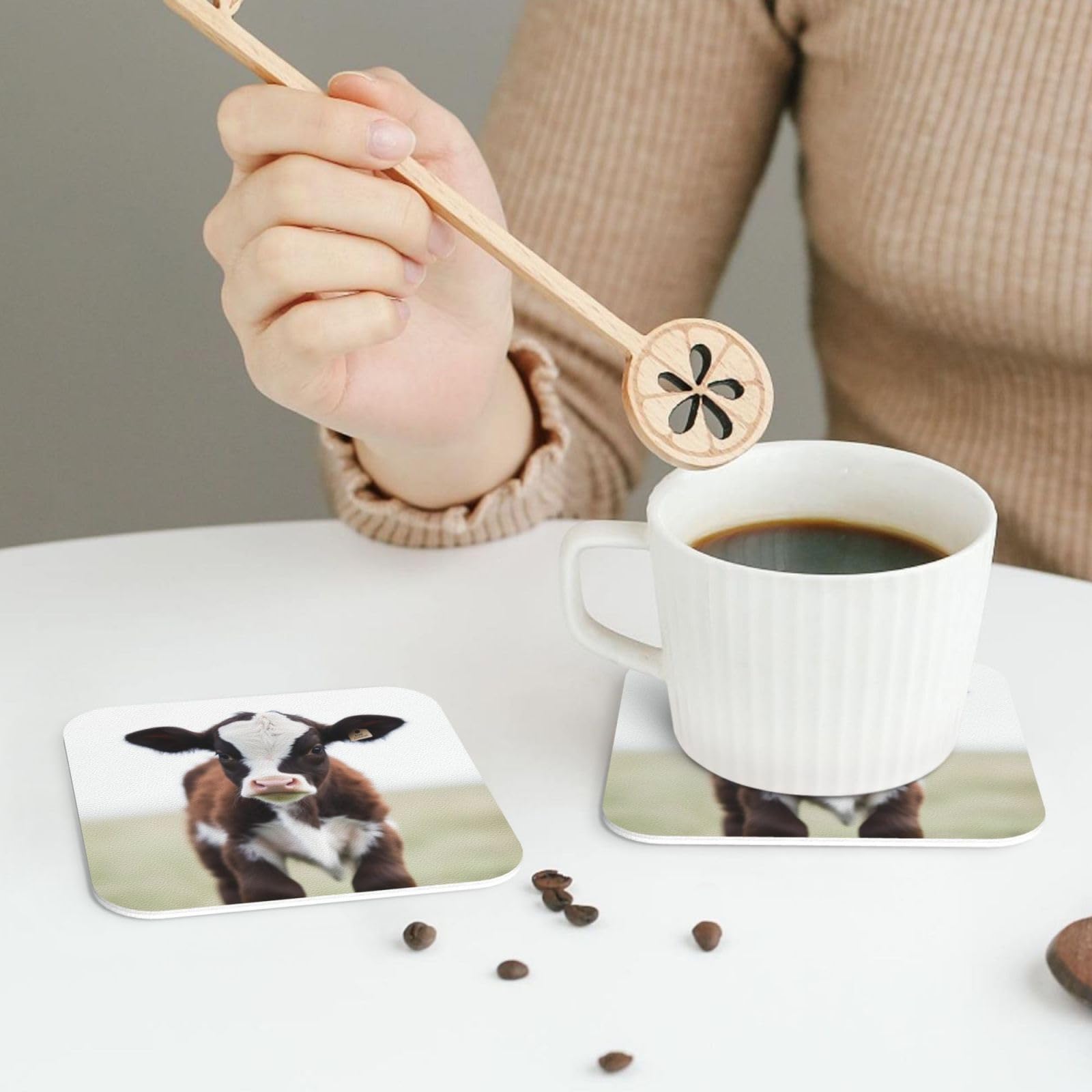 Sottobicchieri quadrati in pelle, sottobicchieri a forma di mucca, per bevande, set di 4, sottobicchieri assorbenti, sottobicchieri moderni per tavolini da caffè, regali di inaugurazione della casa