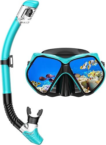 Miniatura 11 de Equipo de esnórquel para adultos, conjunto de esnórquel máscara de buceo con parte superior seca, gafas de natación para adultos con cubierta para