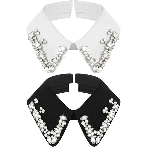 Geyoga 2 Pcs Dickey Rhinestones Collar for Women Detachable Fake Collar Choker False Collar White Black (Classic Style)