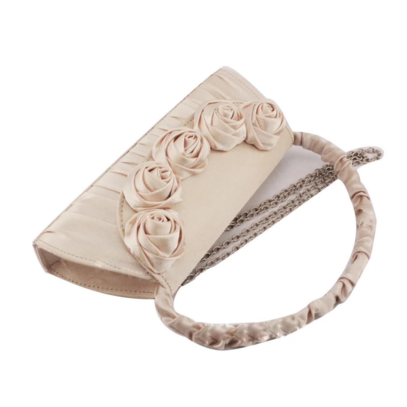 Borsa a mano con fiori di rosa plissettati in raso