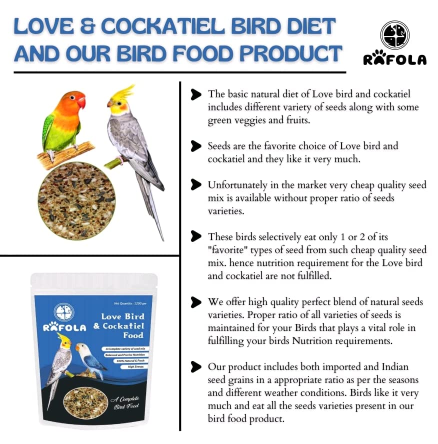 Image of Bird Food For Cockatiel & Love Birds Mix Seeds, Canary Seed, Sunflower Seed- Complete Diet Natural & Fresh 1 Kg, All Life Stages
