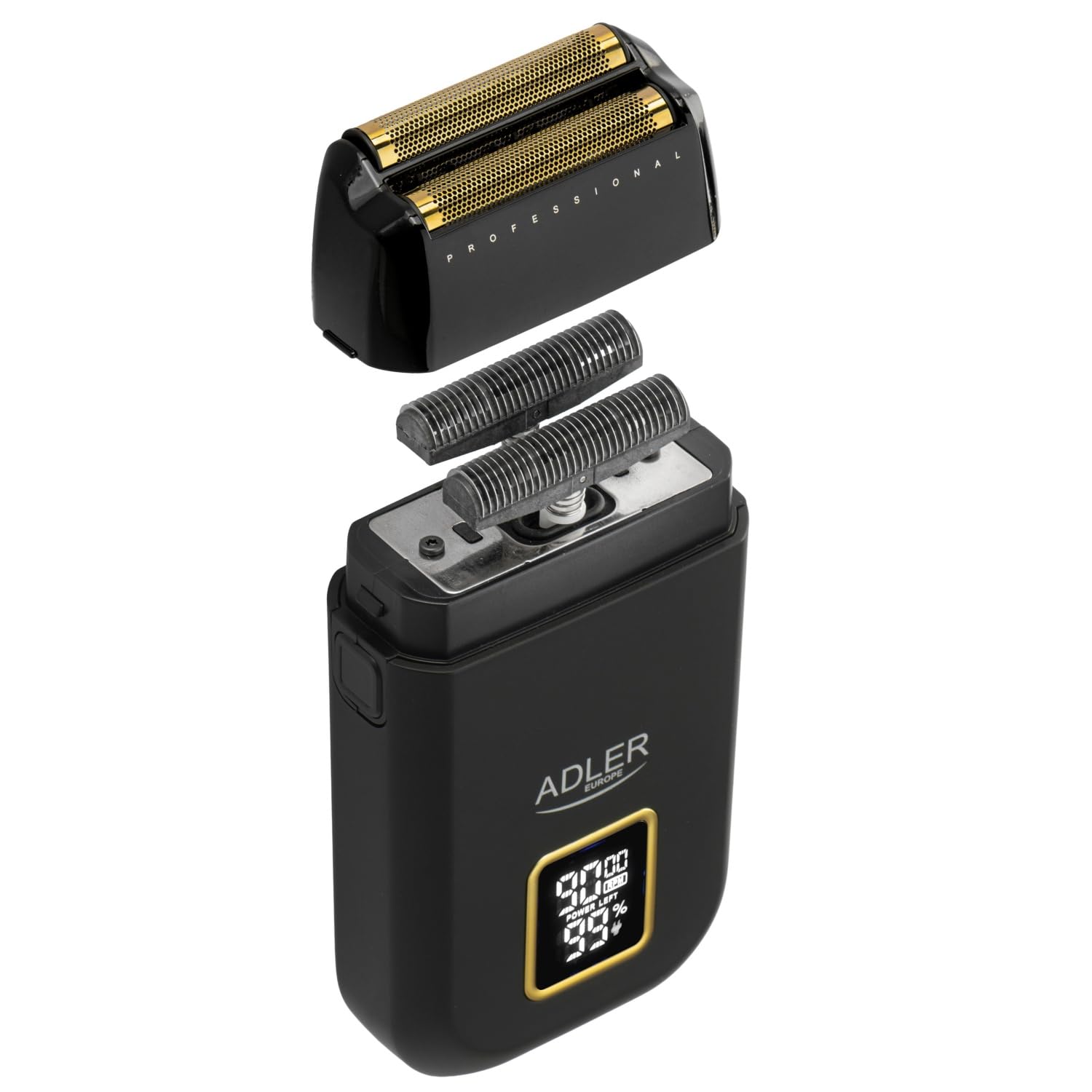 ADLER EUROPE AD 2947 profesjonalna golarka foliowa z podwójną głowicą golącą, folia tytanowa, 3 prędkości 7500-8500 obr./min, wyświetlacz LCD, USB-C, akumulator litowo-jonowy 1400 mAh