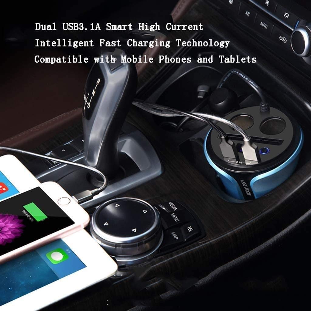 Cargador de automóviles, Cigarrillos de 2 zócalos Splitter Dual Dual USB Puertos con voltímetro LED GPS Compatible/Dash CAM/Teléfono